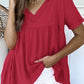 Frayed V Neck Ruffled Babydoll Blouse