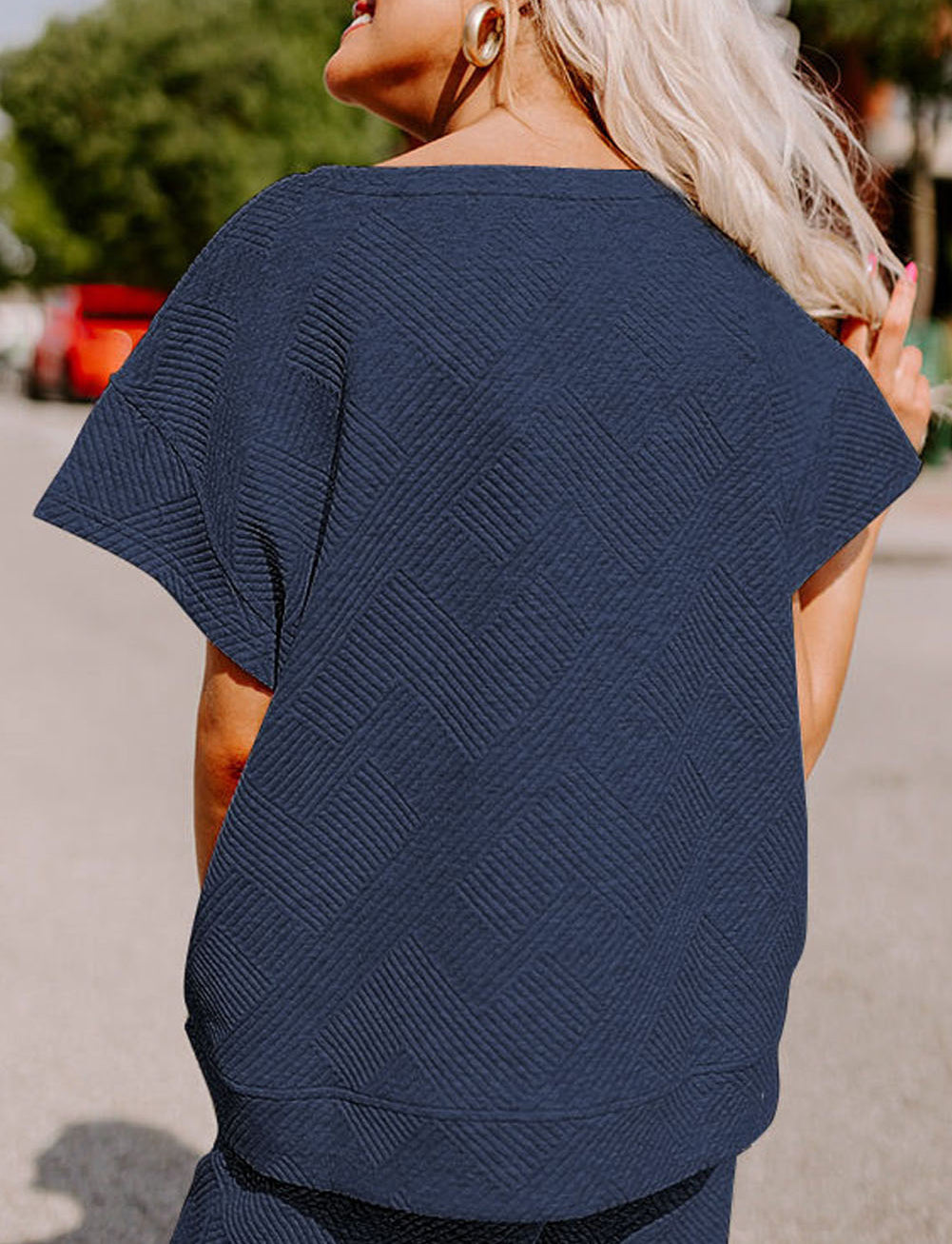 Textured Loose Fit T Shirt and Drawstring Pants Set