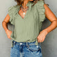 V Neck Flutter Sleeve Textured Blouse