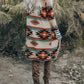 Plus Size Geometric Print Open Front Long Cardigan