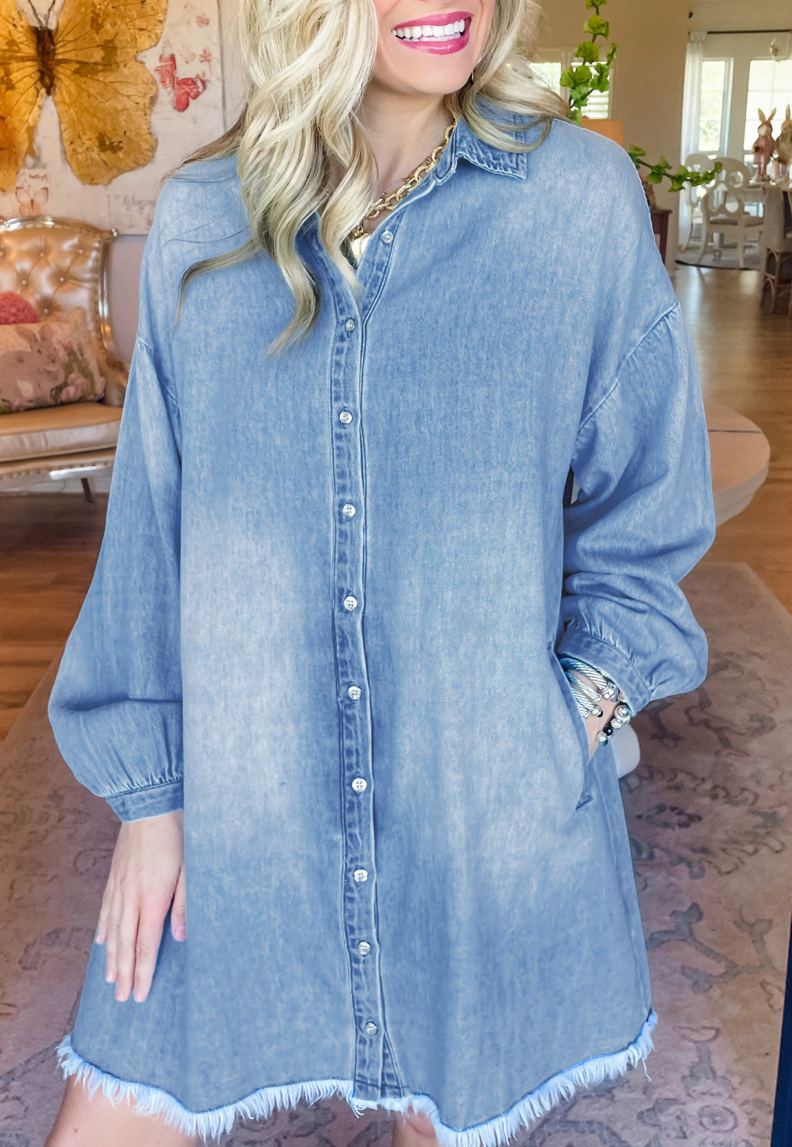 Risen Medium Washed Denim Shirt Dress