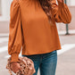 Long Bubble Sleeve Mock Neck Chiffon Blouse