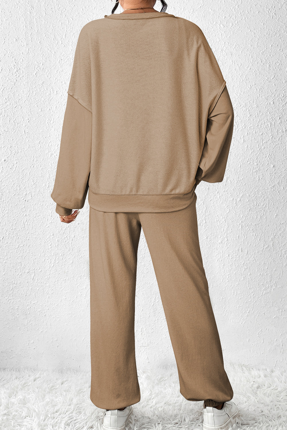 Contrast Patchwork Pullover and Drawstring Joggers Set