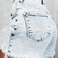 Acid Wash Crossed Raw Edge Denim Shorts
