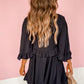 Ruffled 3/4 Sleeve V Neck Babydoll Mini Dress