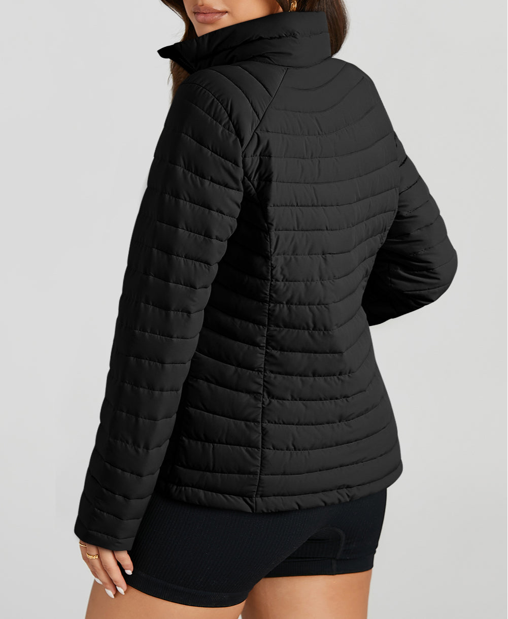 Solid Color Quilted Zip-up Puffer Jacket