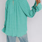Striking Pleated Flared Cuff Long Sleeve Blouse