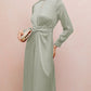 Twist Front Tie Back Long Sleeve Satin Dress