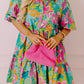 Plus Floral Print Puff Sleeve Tiered Shirt Dress