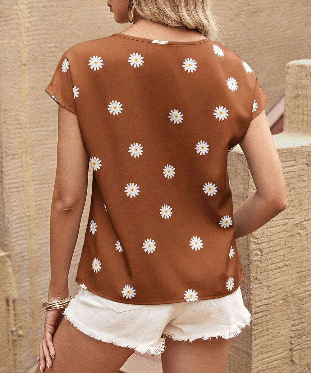 Daisy Print Short Sleeve Top