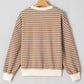 Stripe Patched Edge Textured Round Neck Long Sleeve Top