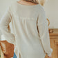 Waffle Knit Split Neck Pocketed Loose Top