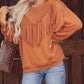 Solid Color Chevron Fringe Loose Pullover Sweatshirt