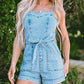 Spaghetti Straps Belted Denim Romper
