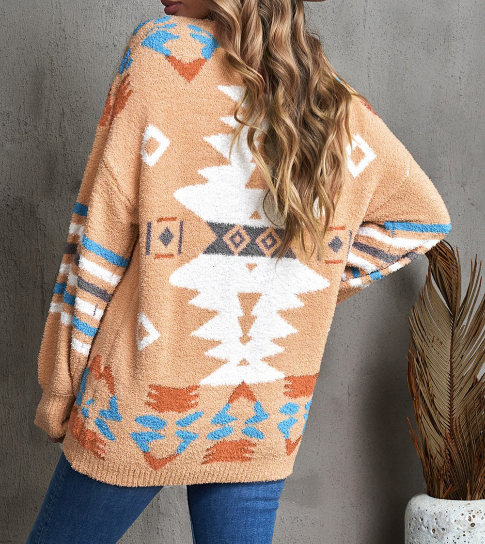 Aztec Print Long Sleeve Tunic Knitted Sweater