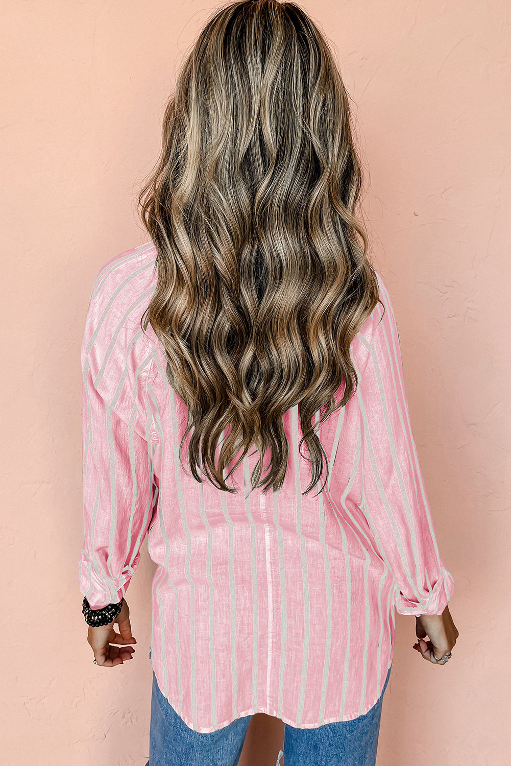 Stripe Chest Pocket Buttoned Oversized Shirt