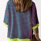 Stripe Oversized Contrast Trim Exposed Seam High Low T Shirt