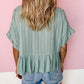 Textured Ruffled Hem Short Sleeve Blouse