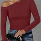 Asymmetrical Neckline Long Sleeve Knit Top