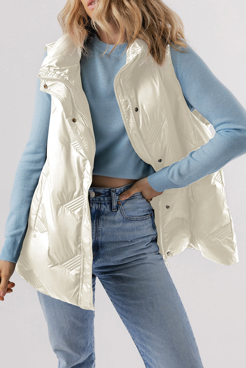 Quilted High Neck Zip Up Jacket Vest