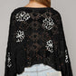 Flower Print Eyelet Drop Shoulder Sweater