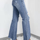 High Rise Ripped Distressed Hem Flared Jeans