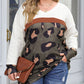 Plus Size Leopard Print Patchwork Textured Top