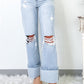 Light Wash Distressed Flare Jeans