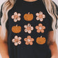 Pumpkin Flower Print Short Sleeve Graphic T Shirt