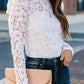 Floral Lace Mock Neck Puff Long Sleeve Top