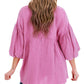 Crinkle Bubble Sleeve Raw Hem Babydoll Blouse