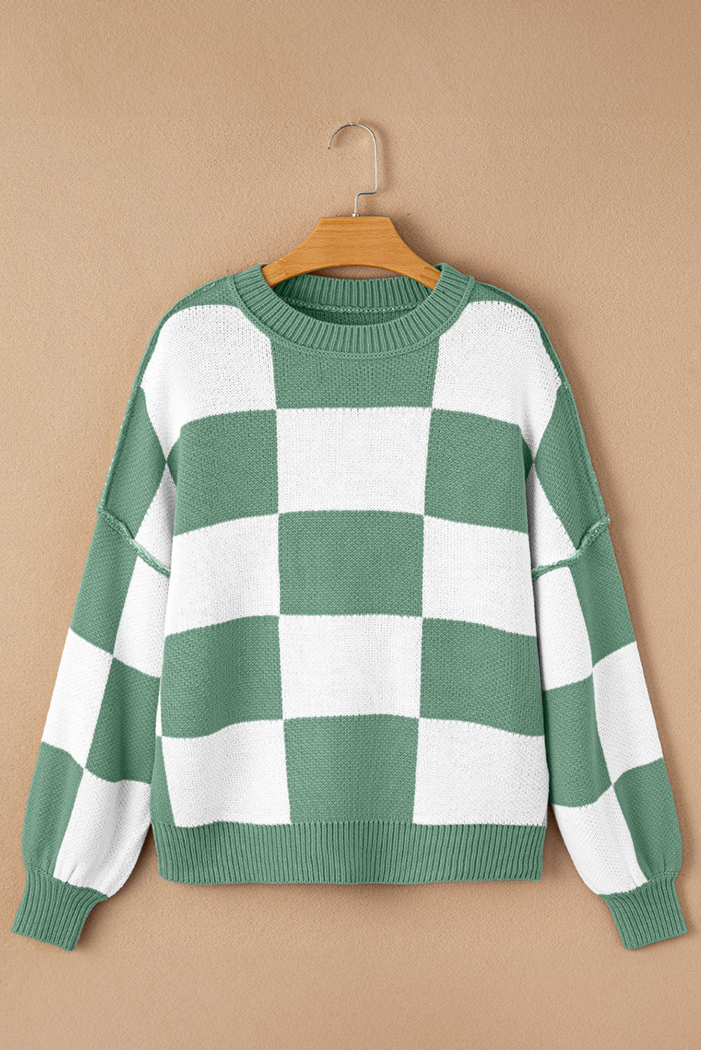 Stripe Checkered Bishop Sleeve Sweater