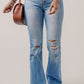 High Waist Button Front Ripped Flare Jeans