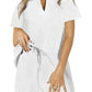 Textured Notch V Neck Drawstring Shorts Set