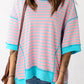 Stripe Oversized Contrast Trim Exposed Seam High Low T Shirt