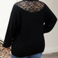 Plus Size Ribbed Knit Lace Splicing High Neck Sweater
