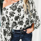 Floral Print Cold Shoulder Loose Fit Blouse