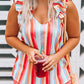 Striped V Neck Ruffle Straps Tank Top
