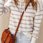 Cowl Neck Striped Print Drop Shoulder Sweater