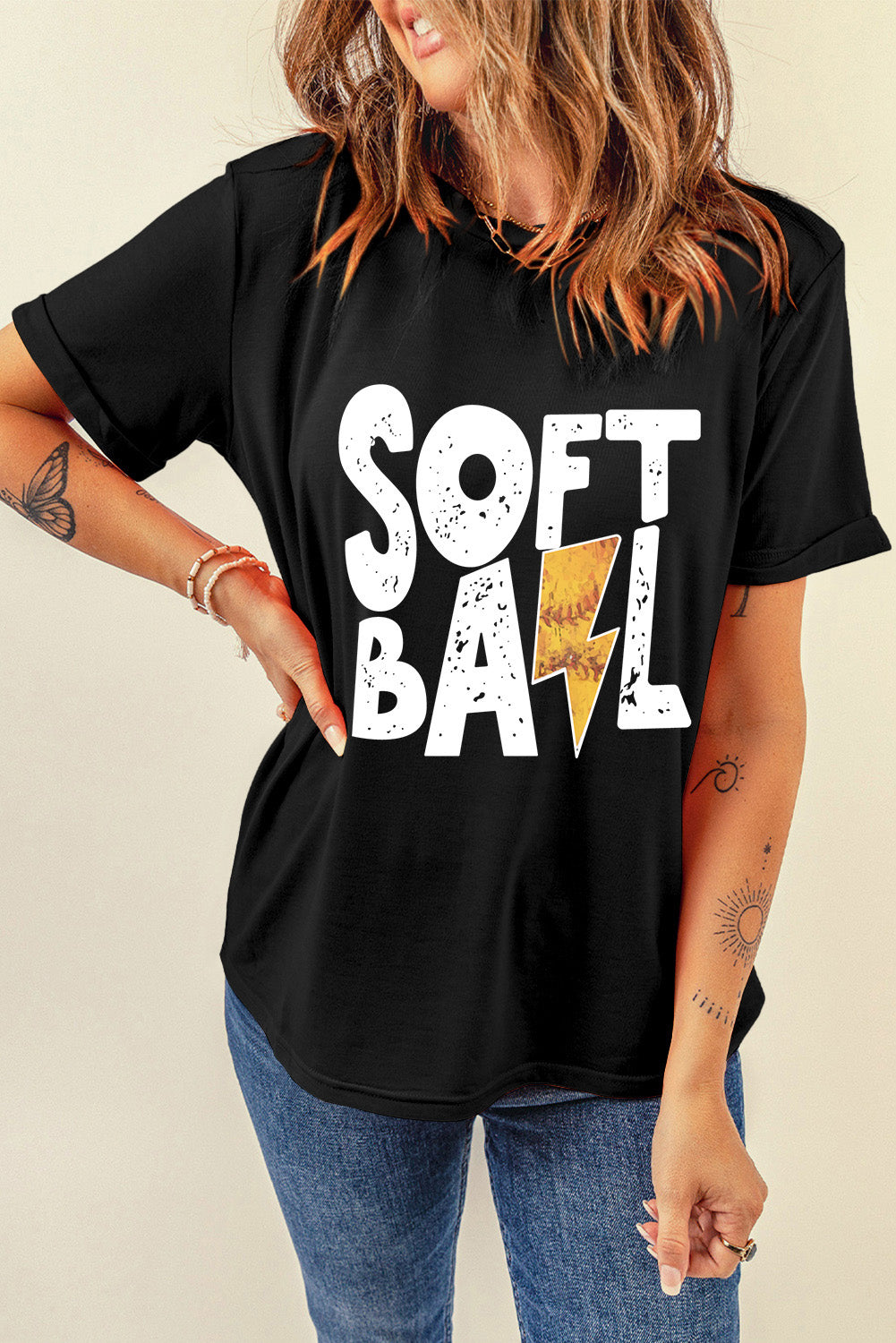 SOFT BALL Chic Letter Graphic T Shirt