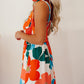 Plus Size Smocked Floral Print Tied Straps Wide Leg Jumpsuit