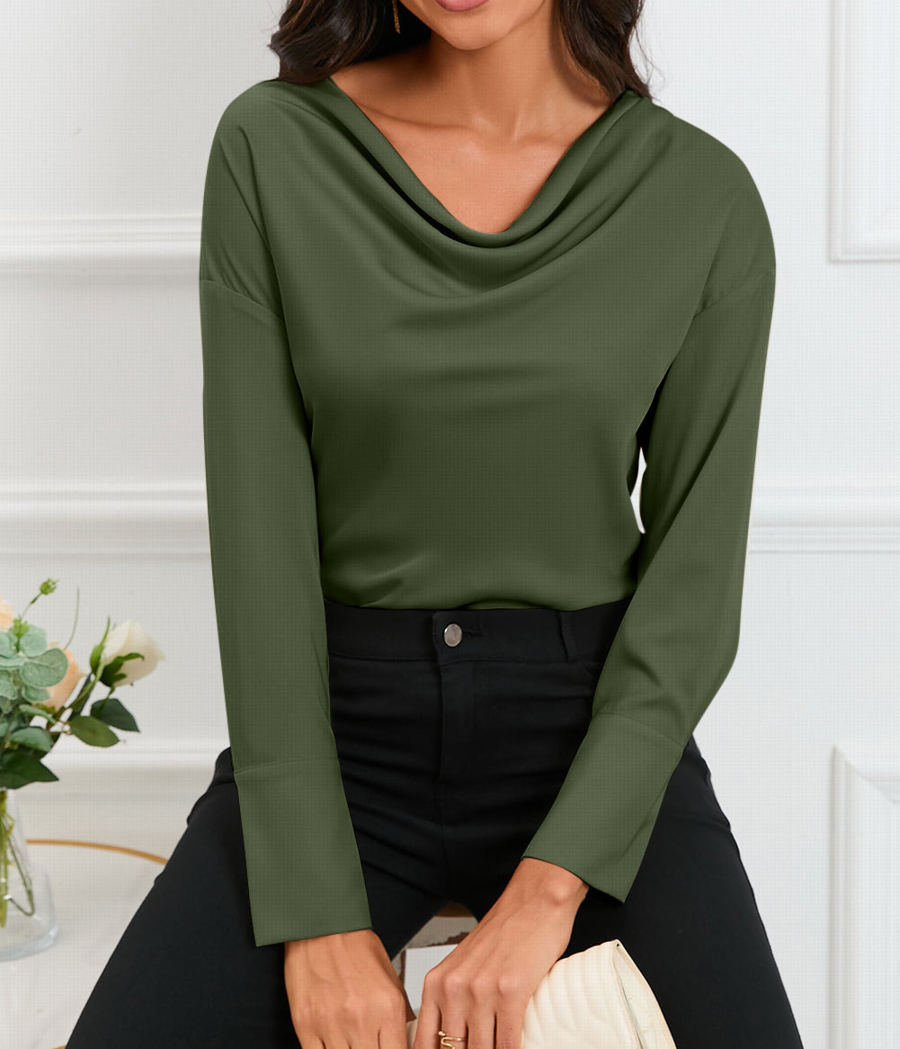 Cowl Neck Long Sleeve Elegant Blouse