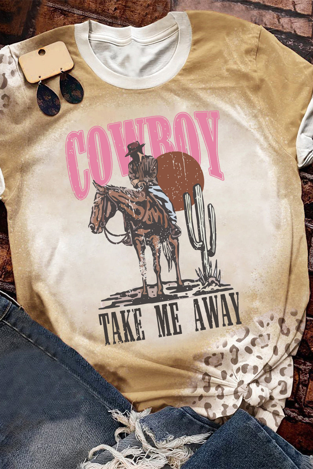 Western Cowboy TAKE ME AWYA Bleached Graphic T Shirt