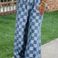 Plus Size Checkered Seamed High Waist Wide Leg Jeans