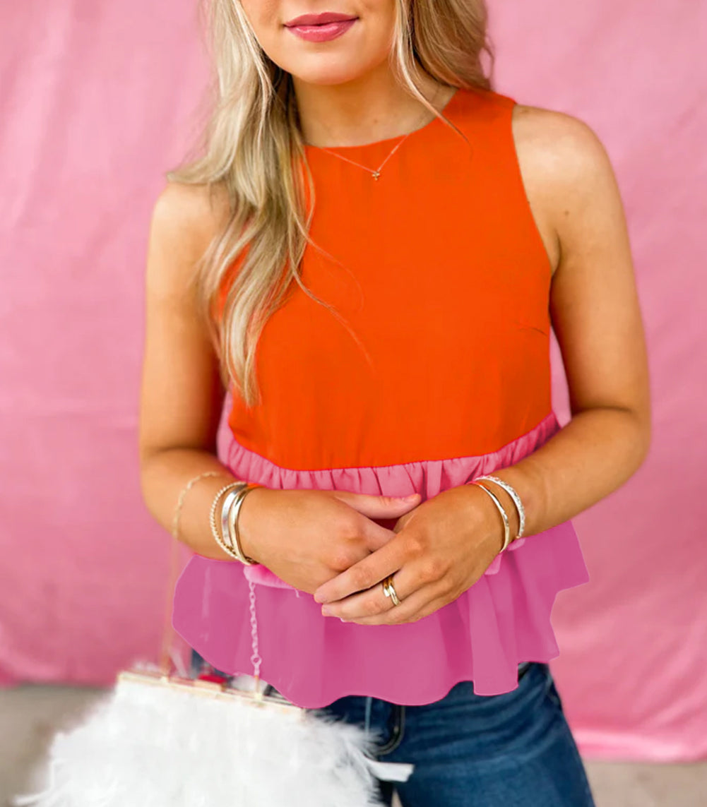 Colorblock Tiered Hem Tank Top