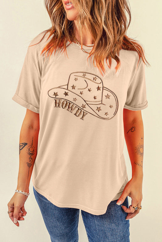 HOWDY Cowboy Hat Embroidered Graphic Tee