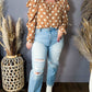 Plus Size Polka Dot Ruched Neckline Puff Sleeve Blouse