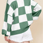 Stripe Checkered Bishop Sleeve Sweater