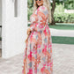 Tropical Palm Print Tie High Waist Plus Size Maxi Dress