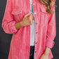 Pink Buttoned Flap Pocket Corduroy Jacket